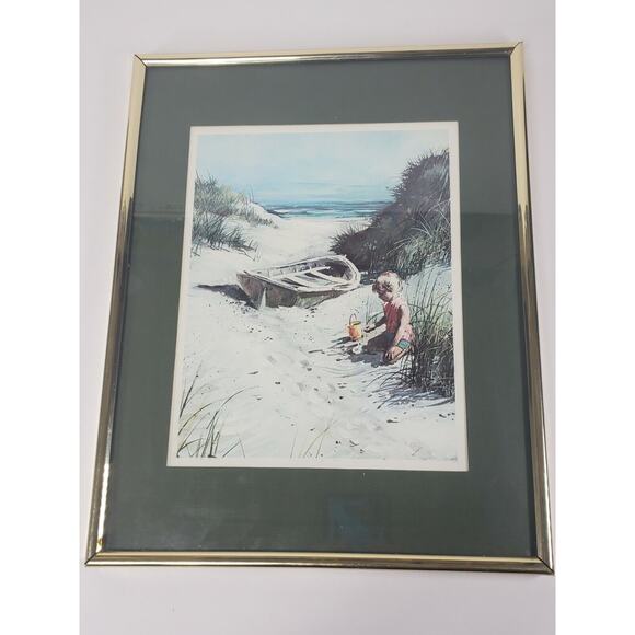 Vintage 1975 Little girl on beach dac ny 14"x11" No mm-319 Litho in U.S.A - Picture 1 of 7